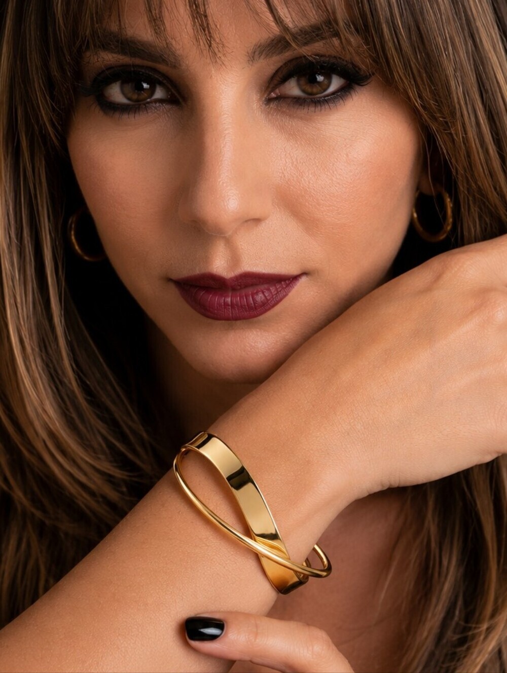 Gold Cuff Bracelet Criss Cross Overlap 18K Plated Statement Bangle Minimalist